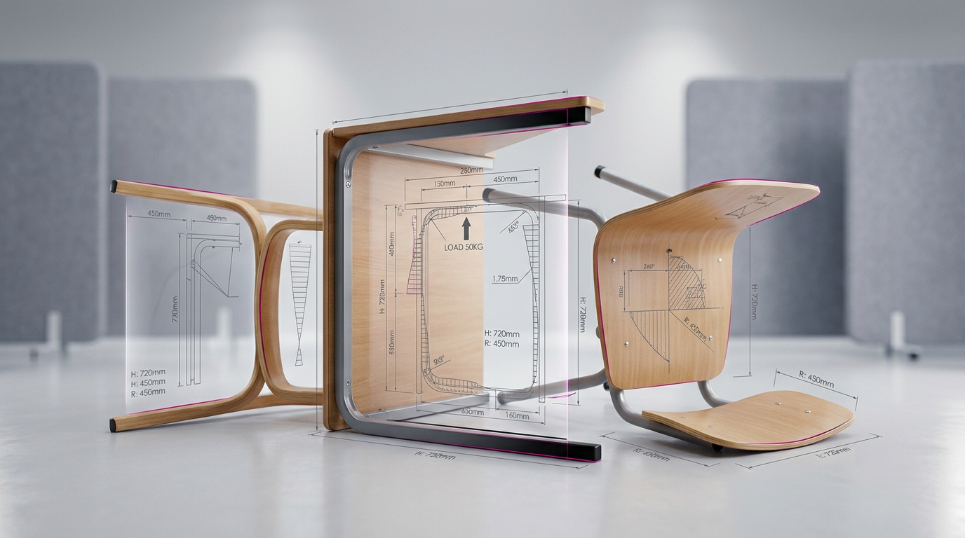 BS EN 1729 standard schematics over school furniture components