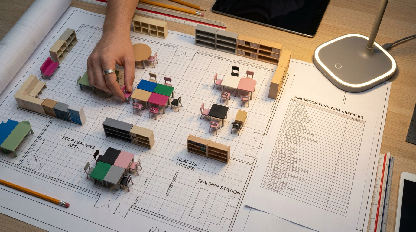 Classroom furniture checklist being used for school layout planning