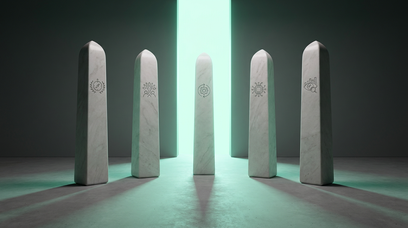 SME transformation pillars - five glowing foundational structures