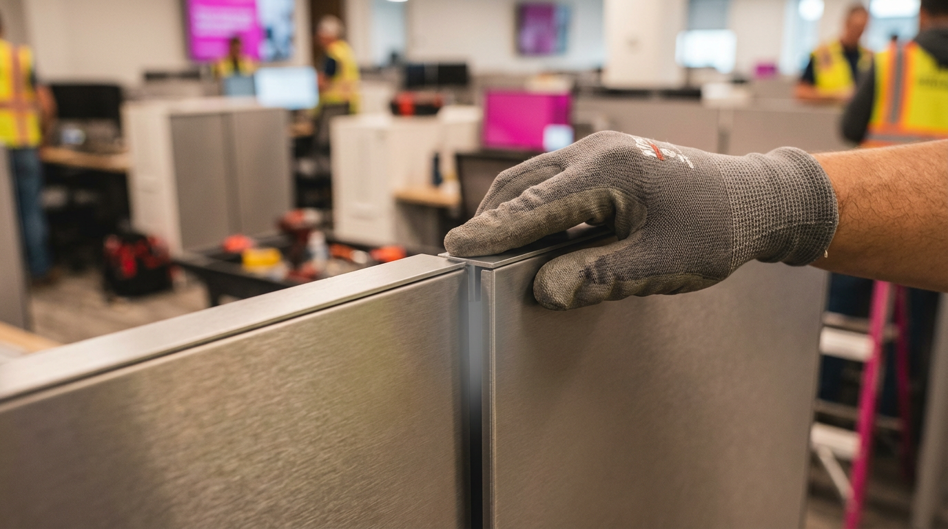 Professional office furniture installation - detail of secure assembly