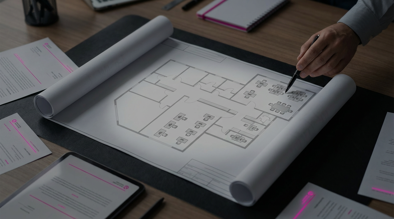 Office furniture installation process - detailed space planning blueprint