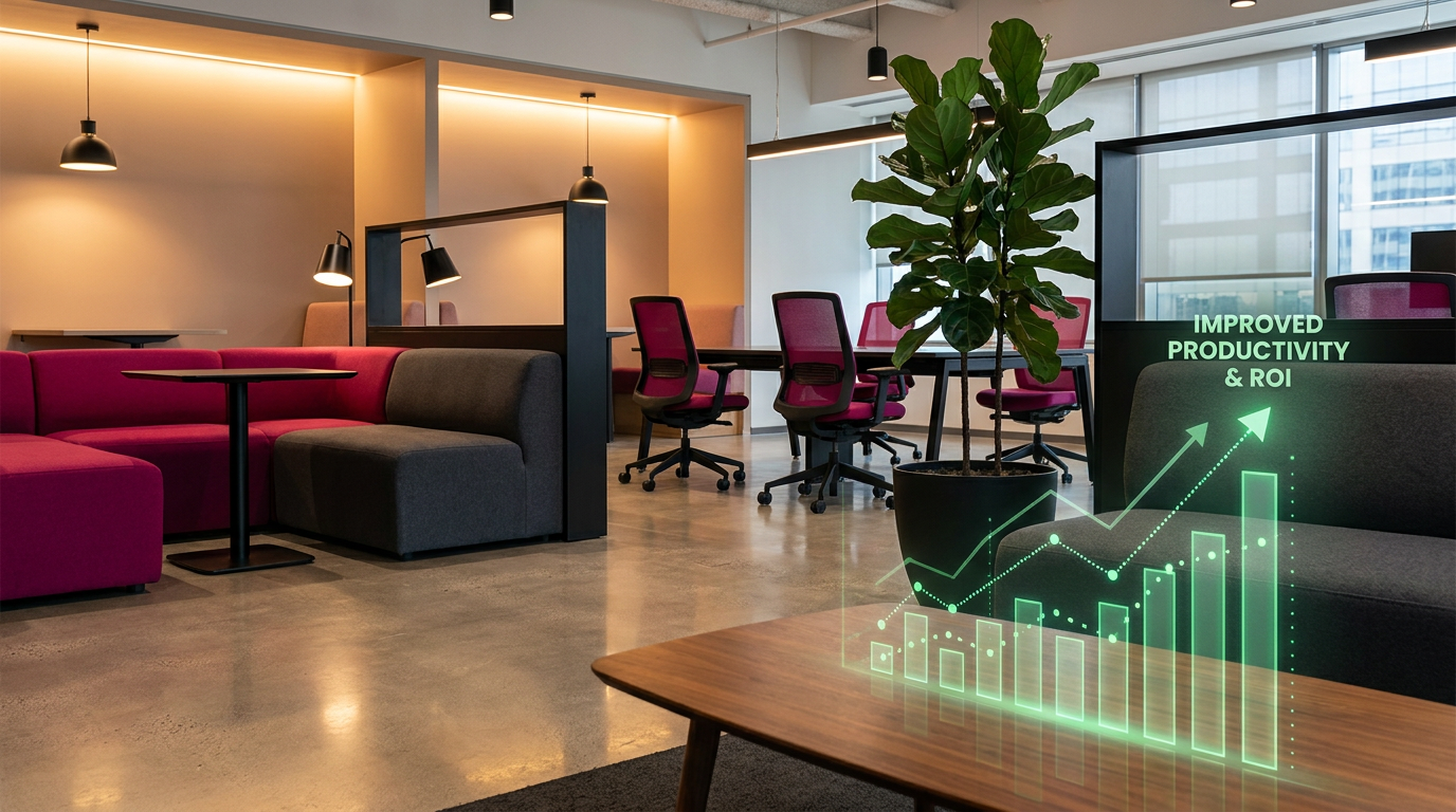 Office design and productivity - modern office with improved ROI graph
