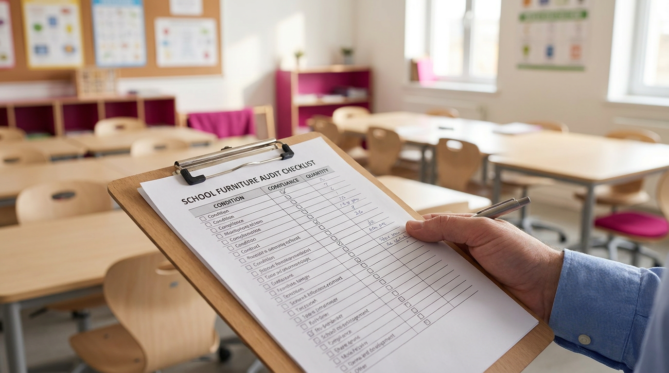 School furniture planning - audit checklist on clipboard