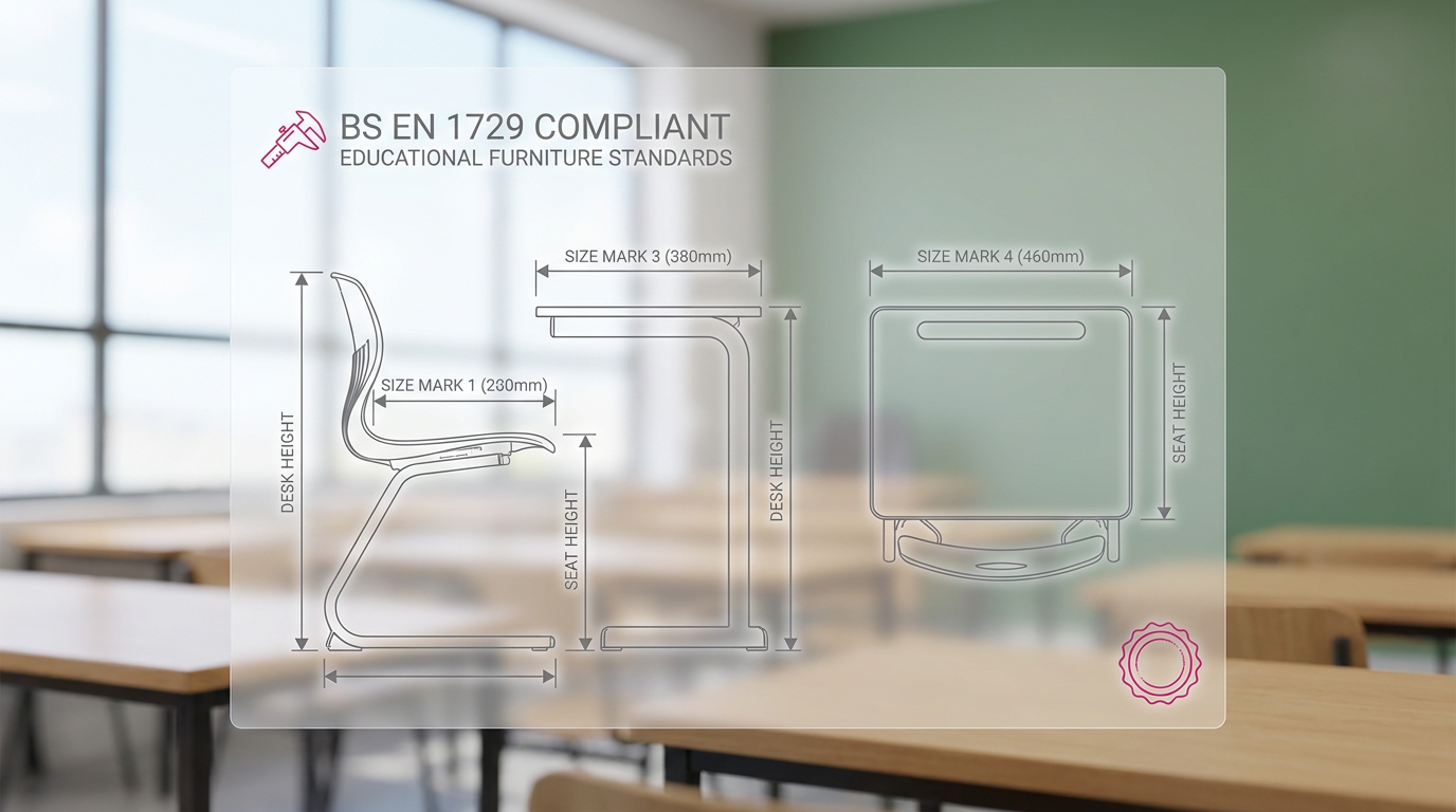 BS EN 1729 compliance diagram for school furniture dimensions