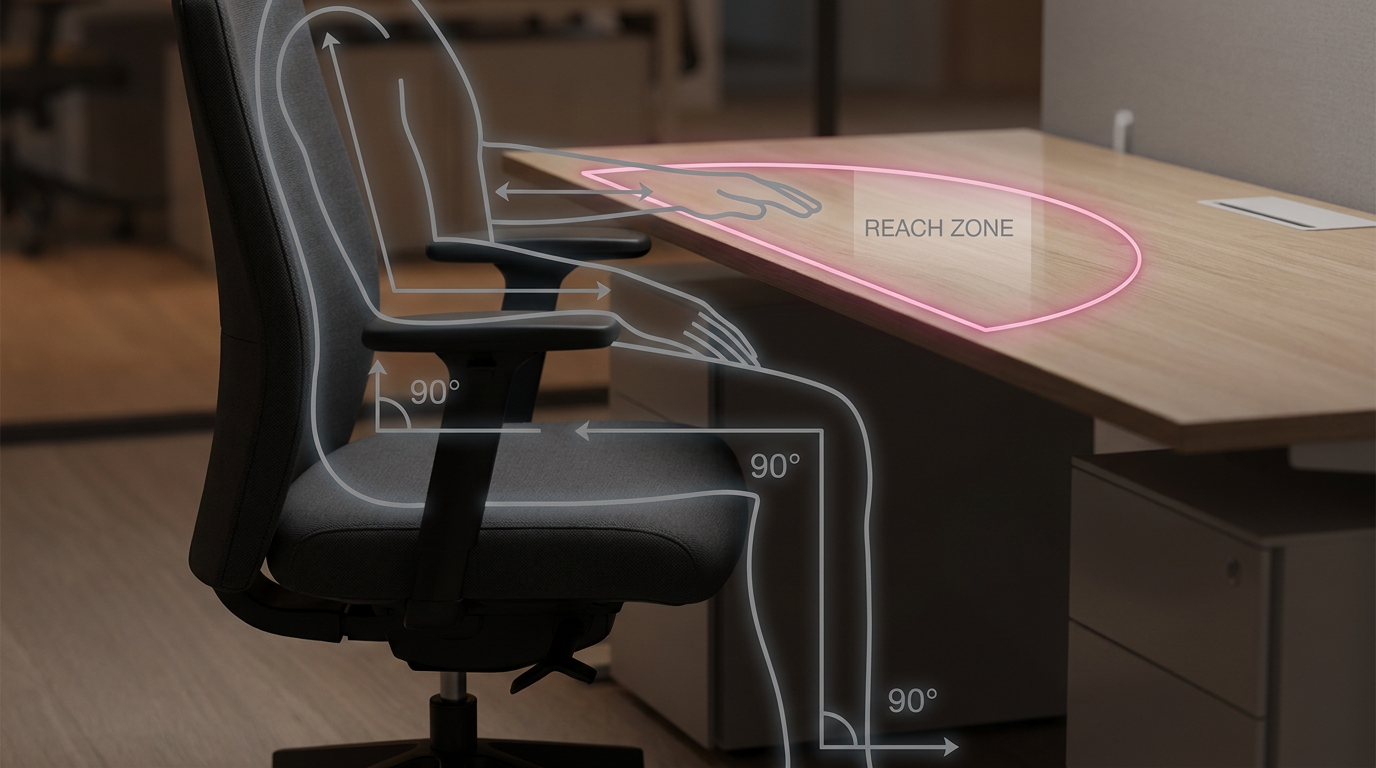 90-90-90 rule for ergonomic posture in an office chair