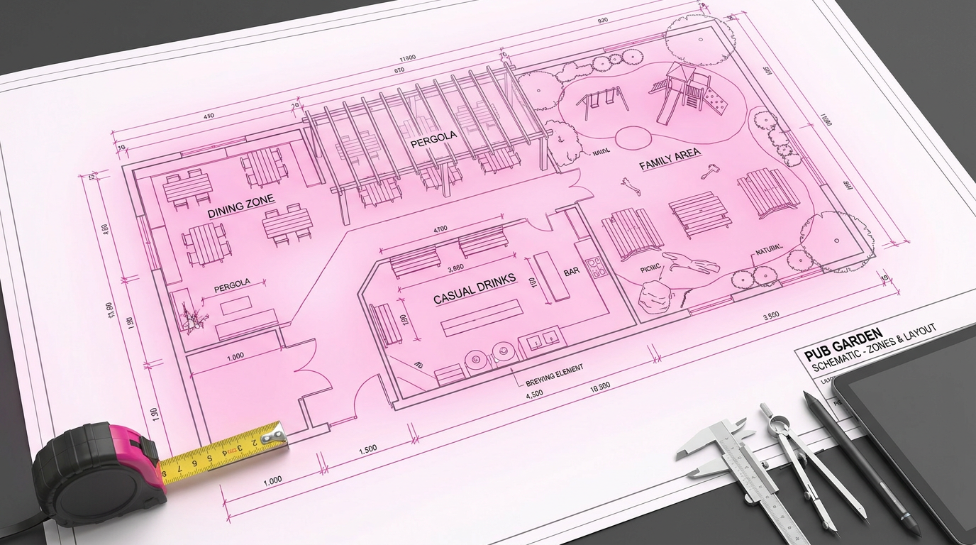 Pub garden layout blueprint - strategic zoning for profitability