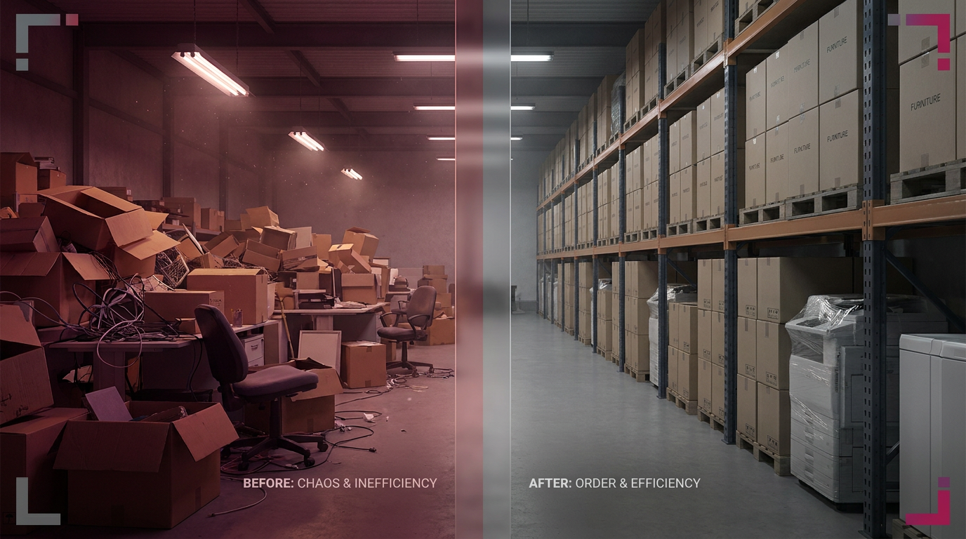 Strategic procurement benefits - organised vs chaotic warehouse