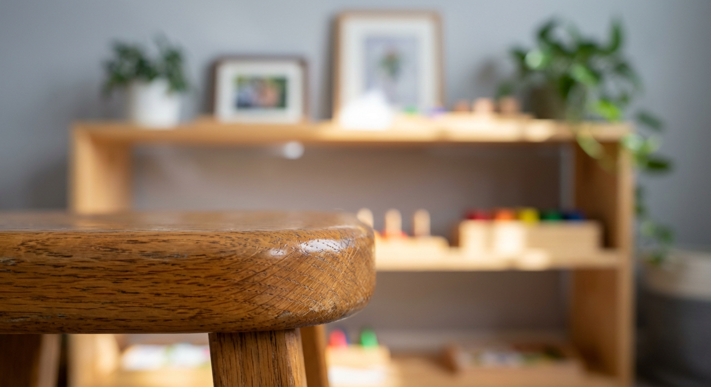 Wooden early years furniture - close-up of a natural wood chair