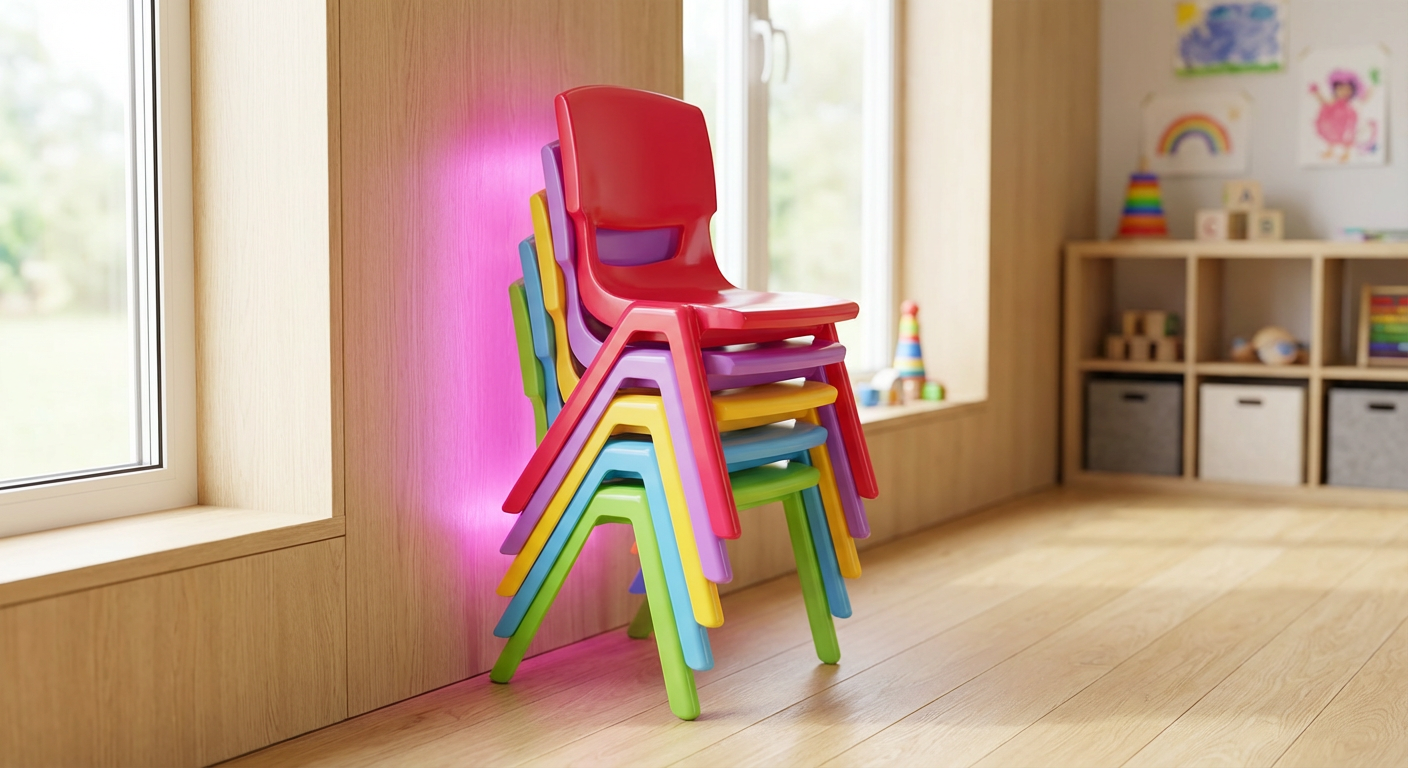Plastic early years furniture - stack of colourful, hygienic chairs