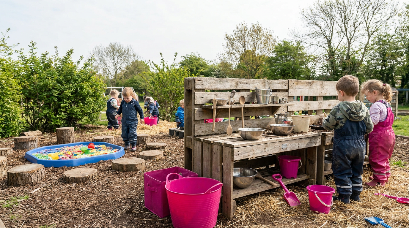 Designing an EYFS outdoor area - mud kitchen and natural play