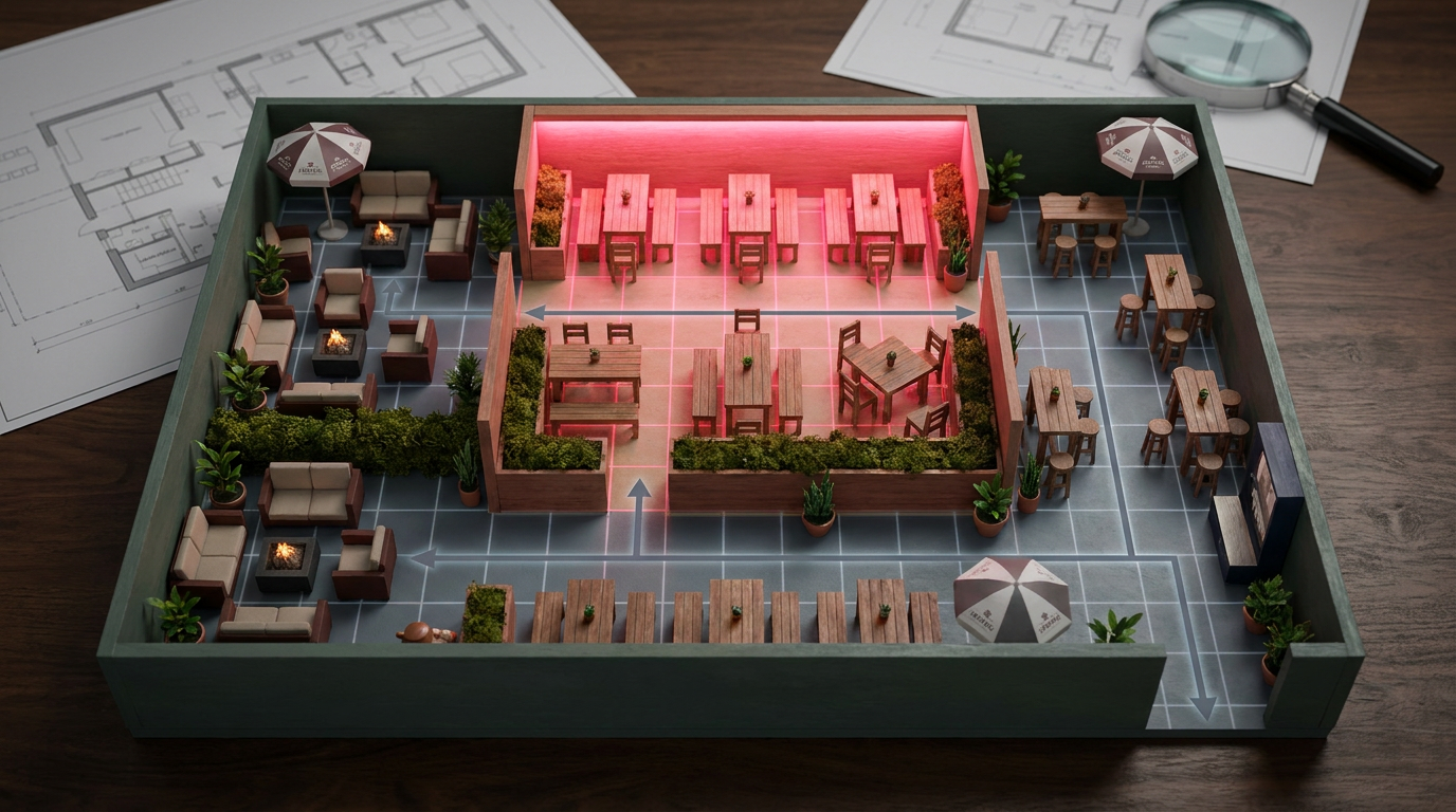 Strategic pub garden planning model with zoned areas