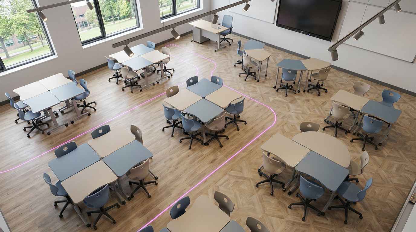 Flexible learning spaces - modern classroom layout for collaboration