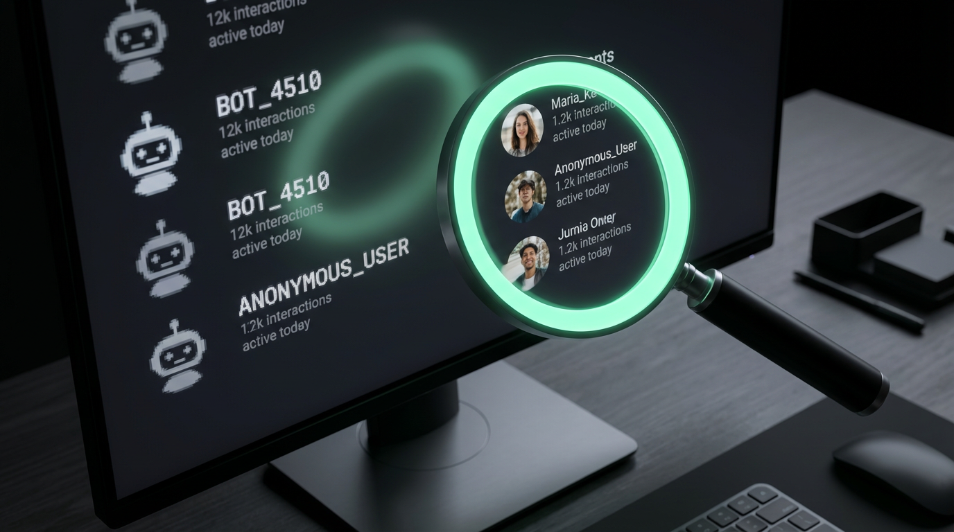 AI ethical follower growth - magnifying glass distinguishing real from fake
