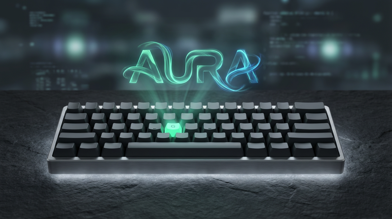 AI brand voice - glowing keyboard projecting authentic brand identity
