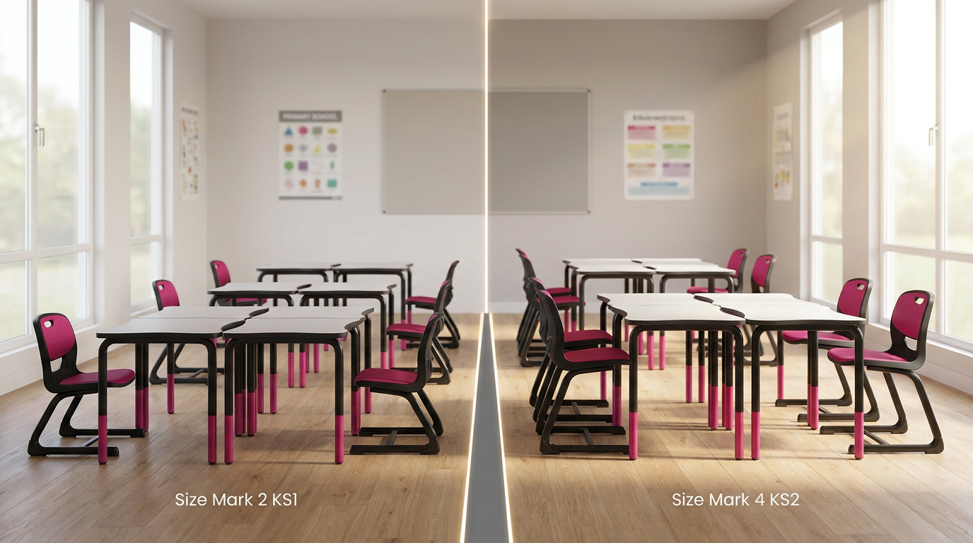 KS1 and KS2 primary school furniture sizing comparison