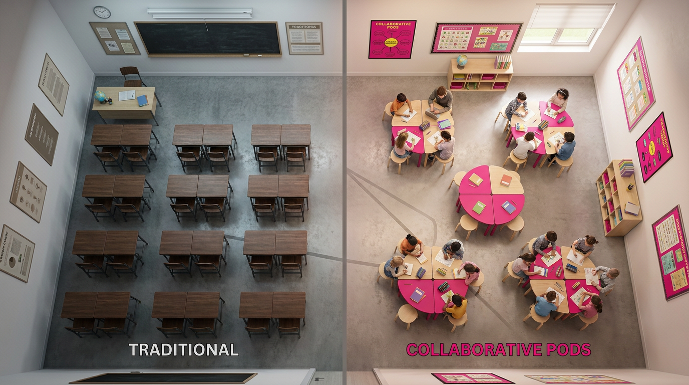 Classroom layout impact on student engagement - traditional vs. collaborative