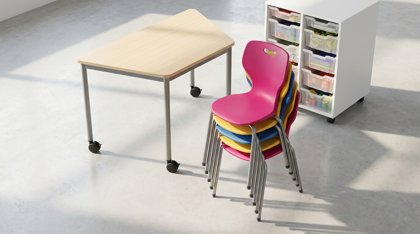 Agile classroom furniture - modular tables, ergonomic chairs, and mobile storage