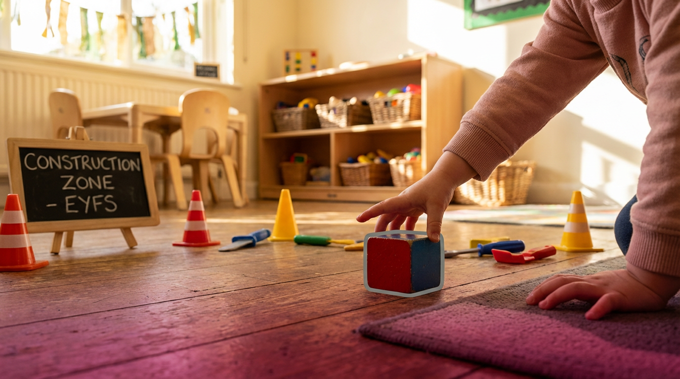 EYFS framework connection - child's hand engaging with learning resources