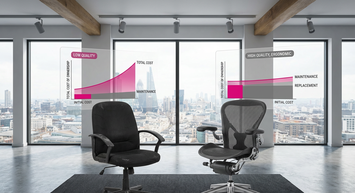 Office furniture cost vs. value comparison showing TCO