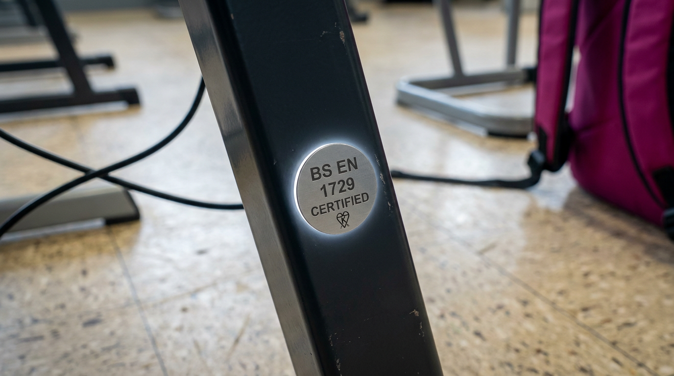 BS EN 1729 certification mark on school classroom furniture
