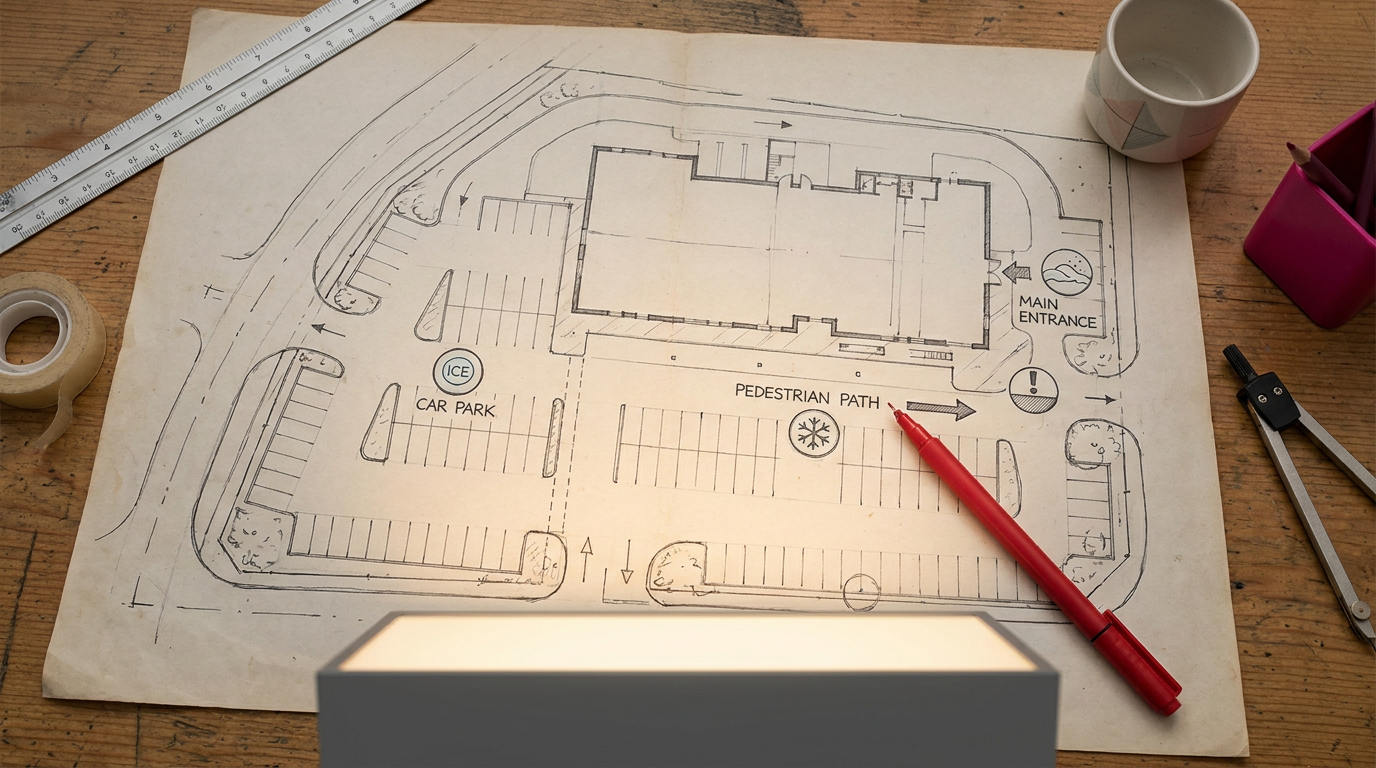 Winter risk assessment for workplace - site plan with hazard markings