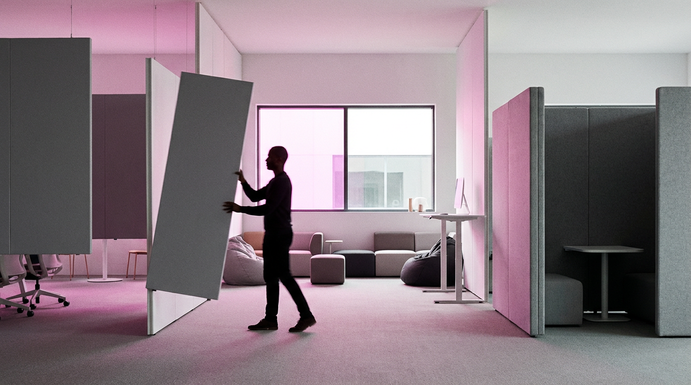 Hybrid office furniture solutions - modular desks and movable partitions