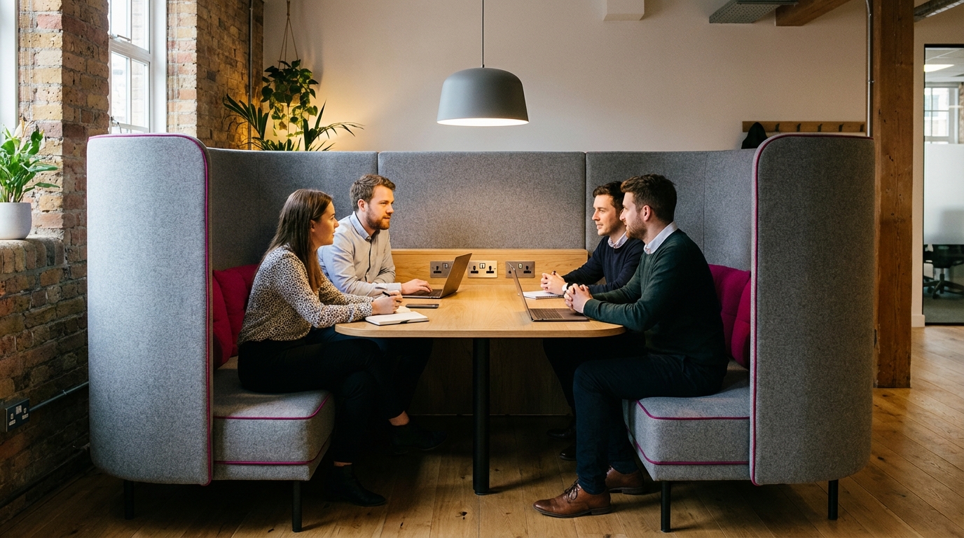 Office breakout area furniture - collaborative booth in UK office