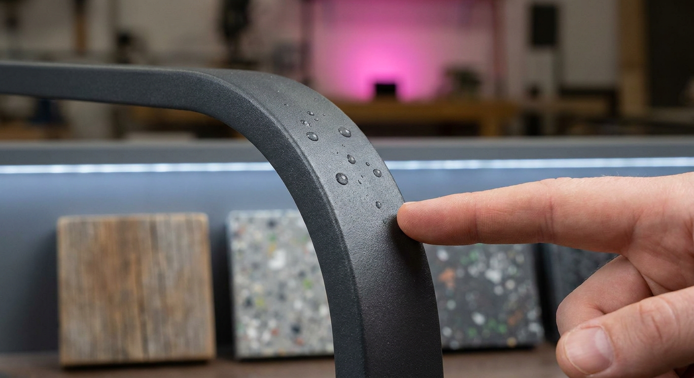 Weatherproof outdoor furniture materials - powder-coated aluminium detail