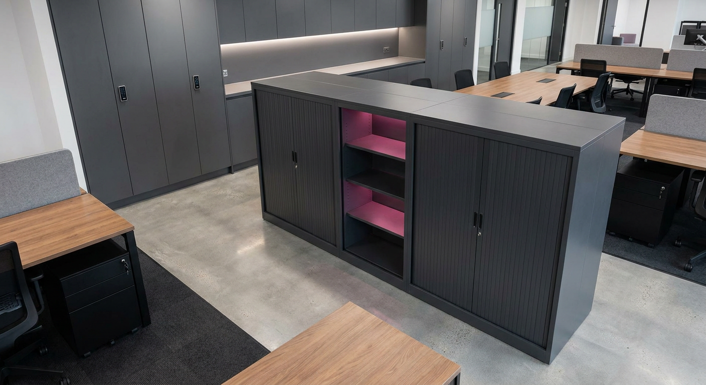 Office storage solutions - modern office furniture layout