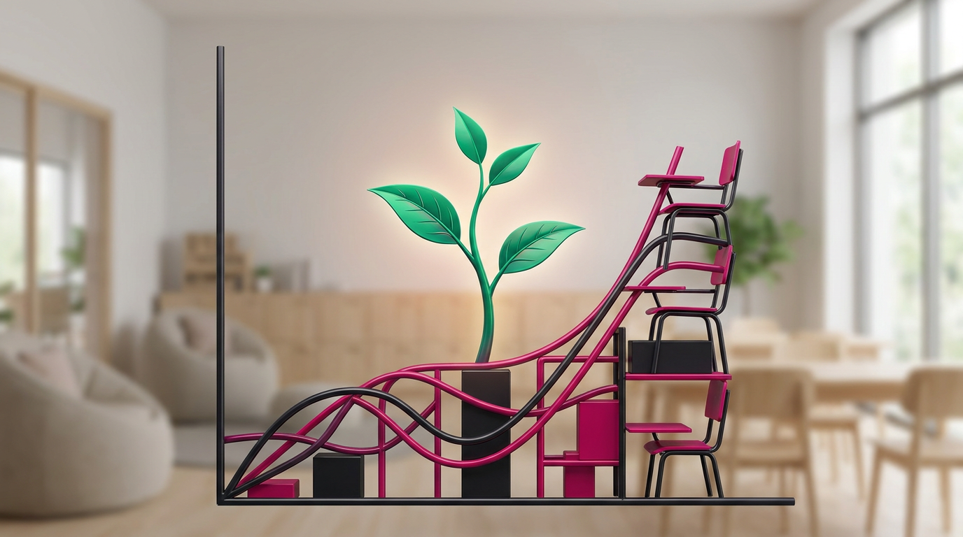 School furniture ROI - seedling growing from a chart in a classroom
