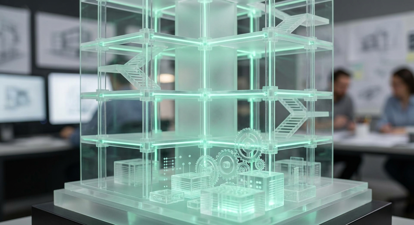 AI solutions architecture explained - 3D model with mint green glow