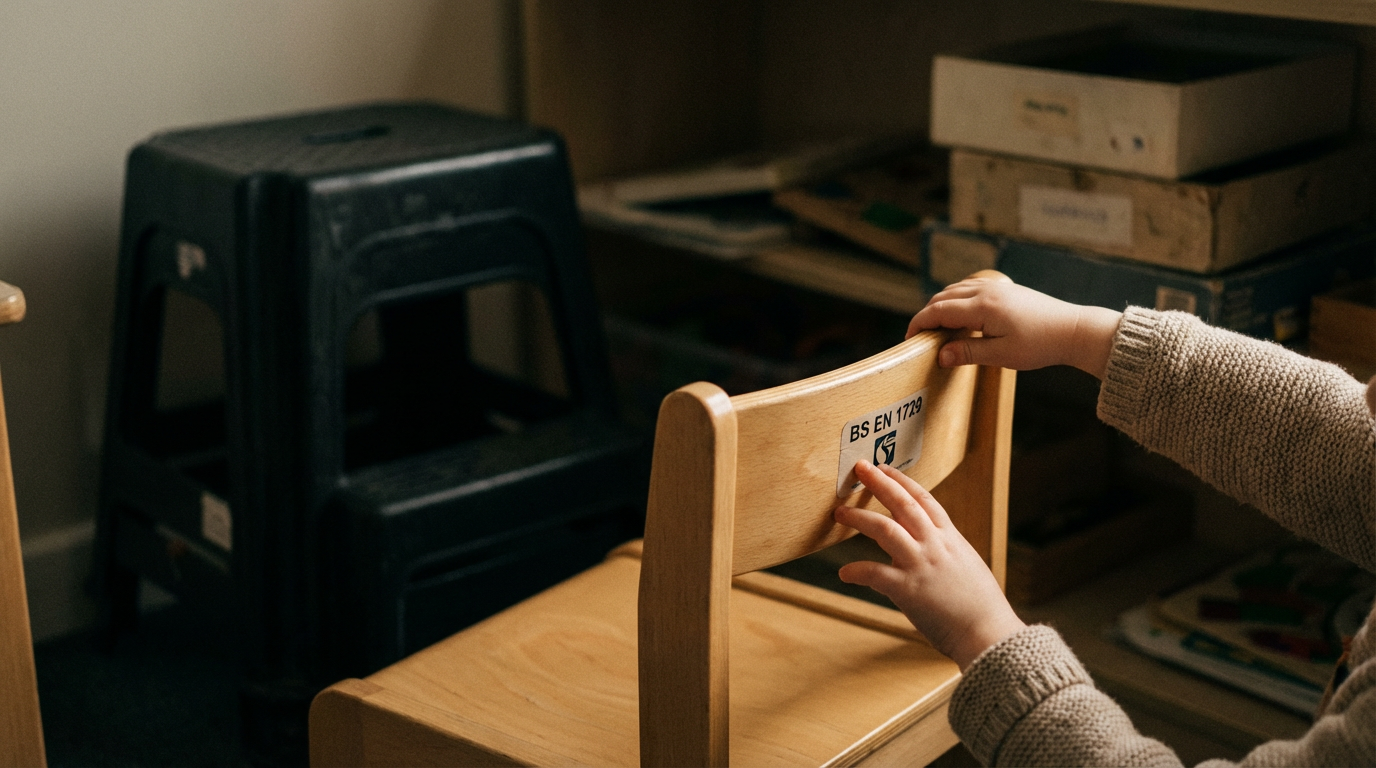 Children's furniture safety - hand near BS EN 1729 certified chair