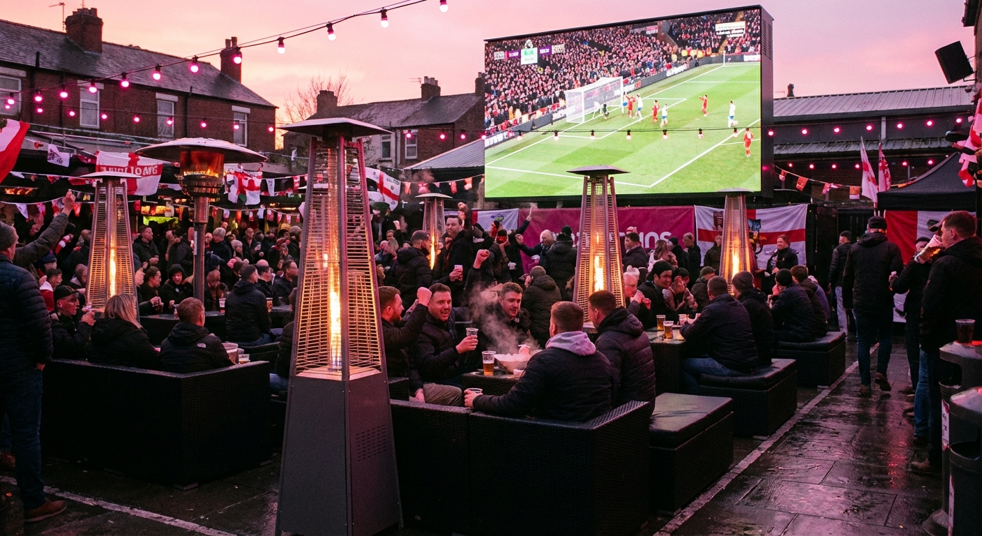Outdoor screens for pubs football - all-weather fan zone setup